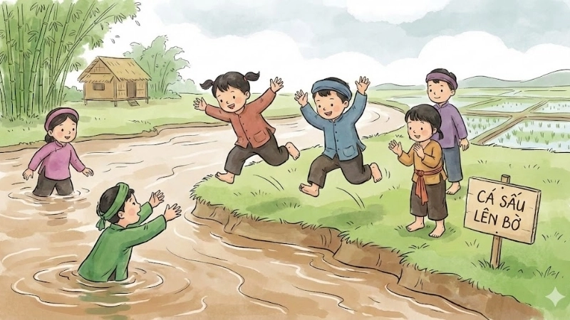 Truyền thống dân gian với trò chơi dân gian cá sấu lên bờ