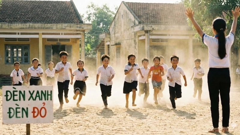 Hoạt động năng động với trò chơi đèn xanh đèn đỏ vận động tại trường