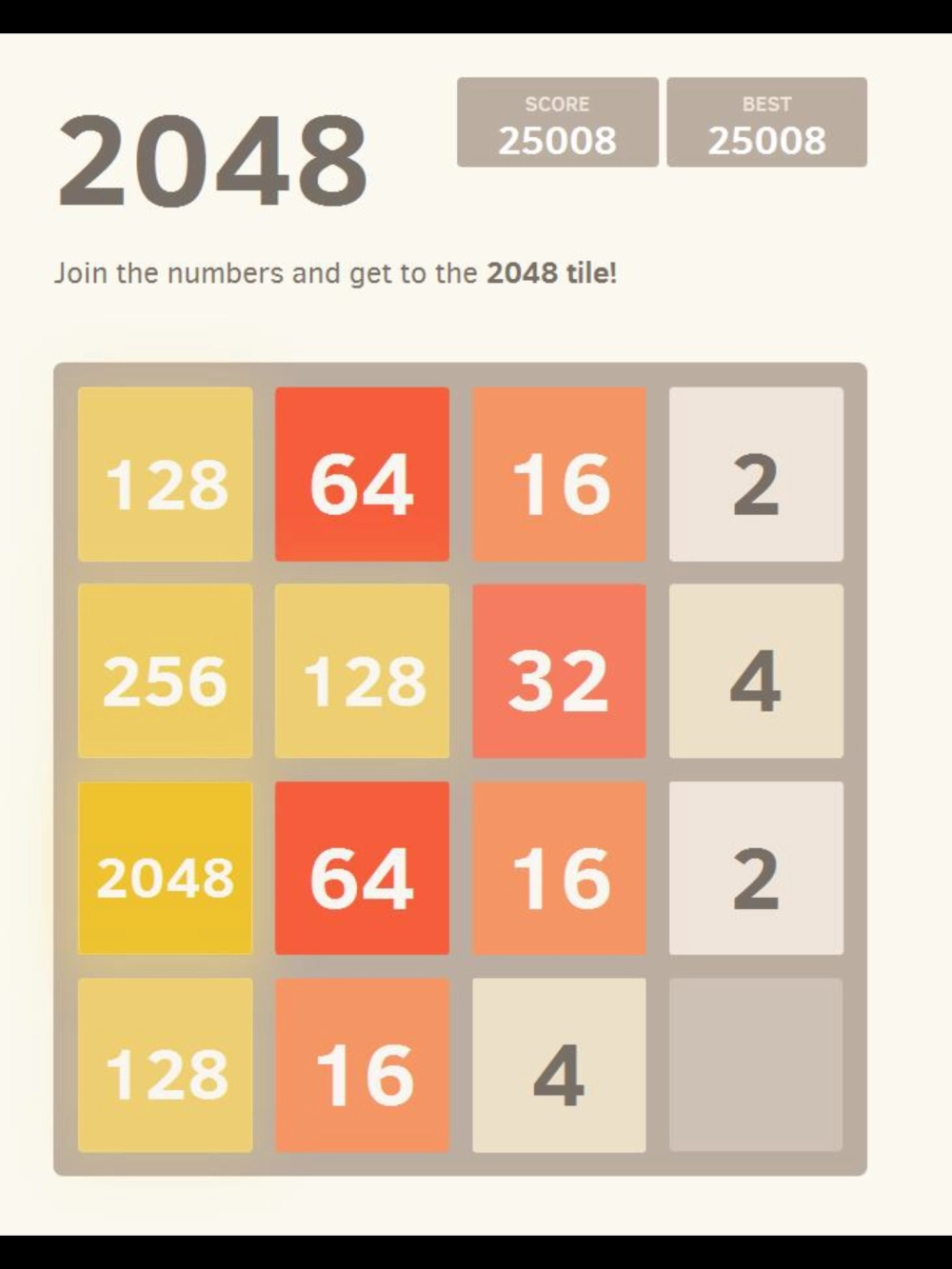 Giao diện chơi 2048 online cổ điển trên nền tảng web