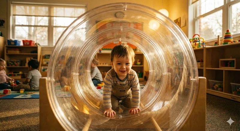 Trải nghiệm trò chơi bò qua đường hầm vận động tăng sức bền