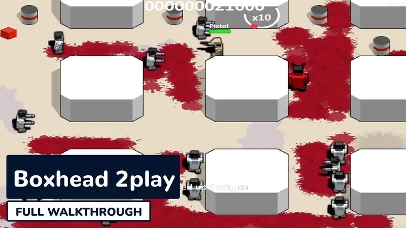 Boxhead 2Play vũ khí hiển thị súng đạn và bom mạnh mẽ