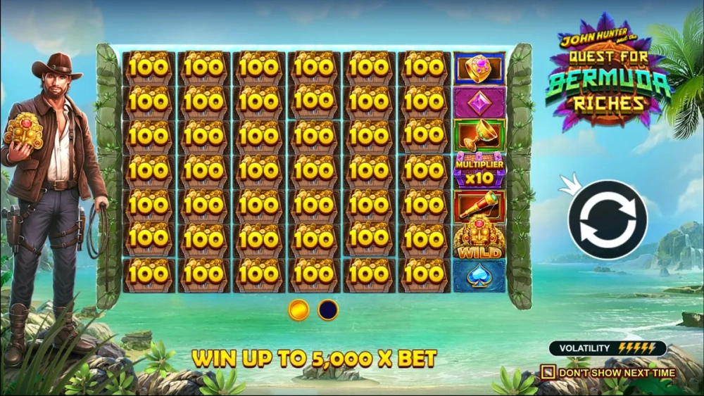 Giao diện thám hiểm huyền bí trong John Hunter slot mobile