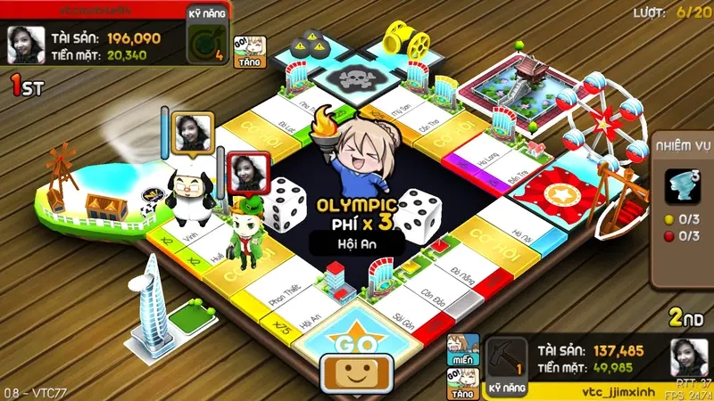 Giao diện sinh động của game cờ Tỷ Phú trên điện thoại