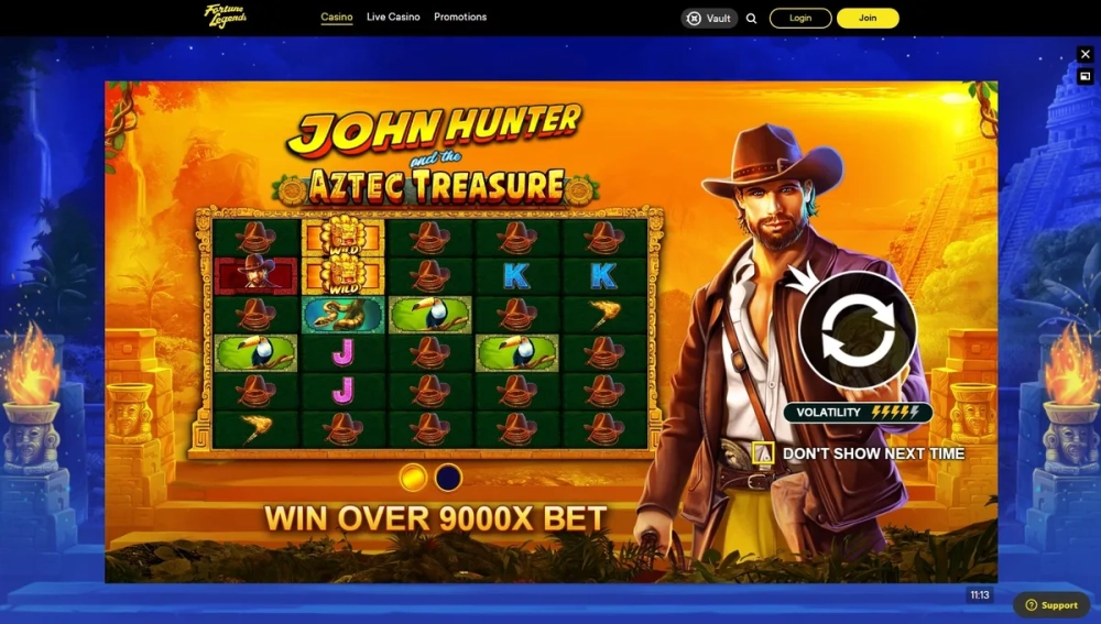 Khoảnh khắc kích hoạt Free Spins trong John Hunter slot demo