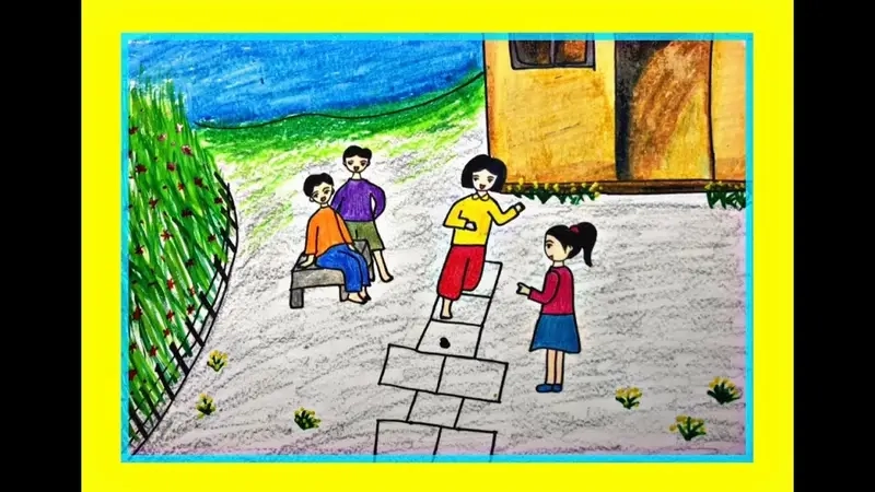 Trẻ em tham gia trò chơi Nhảy Lò Cò Biến Thể vui nhộn