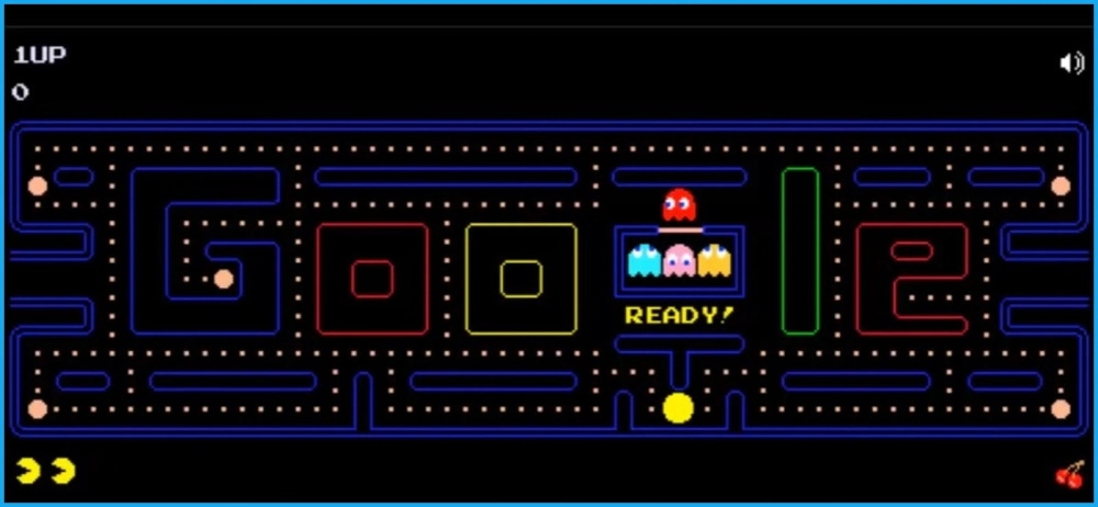 Giao diện Pacman Google full screen trên màn hình UltraWide