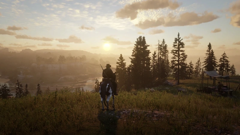 Khoảnh khắc lắng đọng Red Dead Redemption 2 cảnh hoàng hôn
