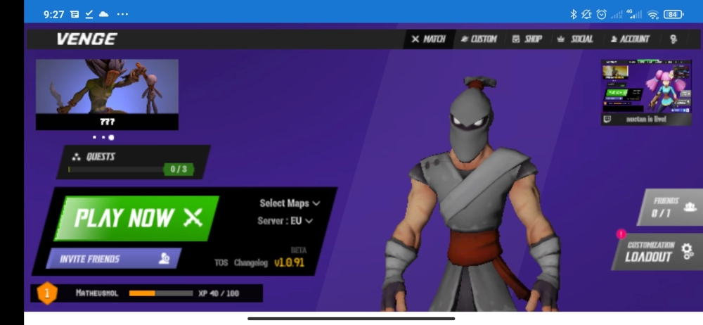 Giao diện sảnh chờ sôi động của Venge.io bắn súng online