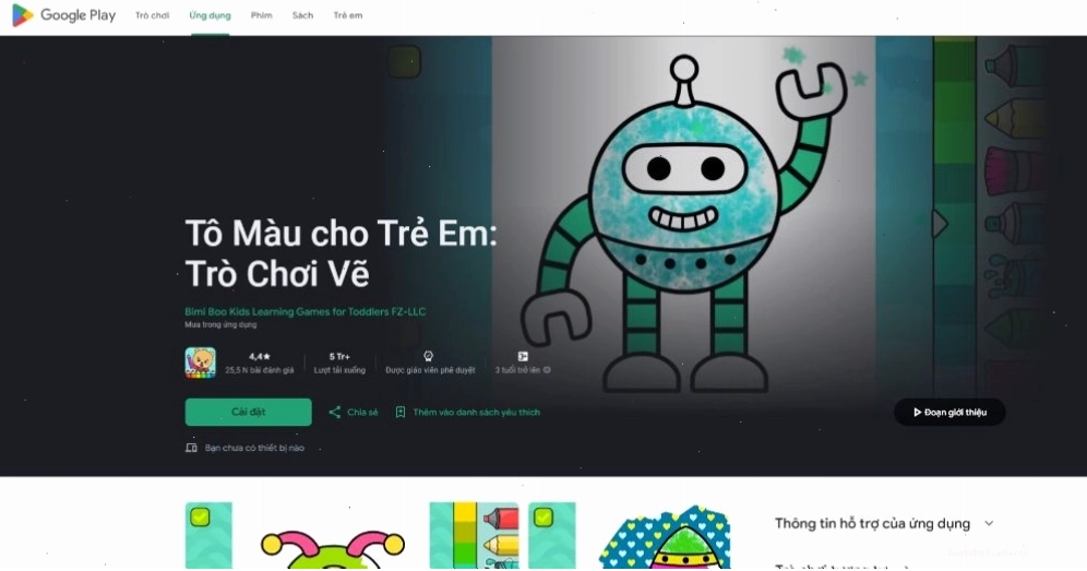 Bé 6 tuổi say mê tô màu trong ứng dụng Tô màu cho bé