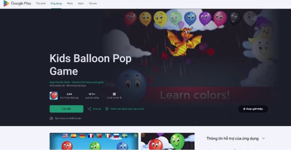 Bé 6 tuổi vui vẻ chơi game Kids Balloon Pop để rèn luyện phản xạ