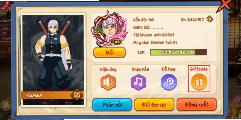 Bước 2: Chọn Giftcode