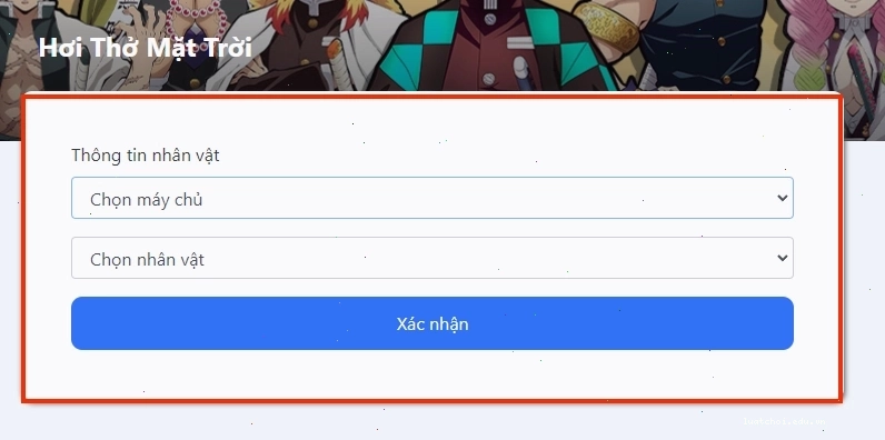 Bước 2: Chọn server và nhân vật muốn nạp