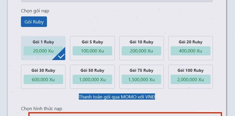 Bước 3: Chọn gói cần mua để nạp thẻ