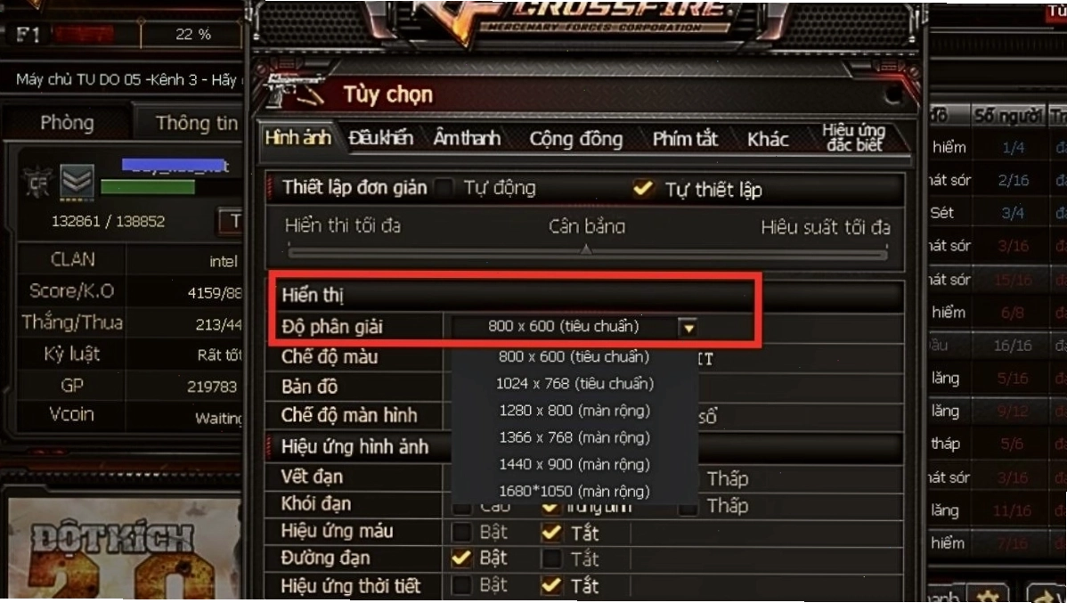 Cài đặt chế độ full màn hình trong game Đột Kích