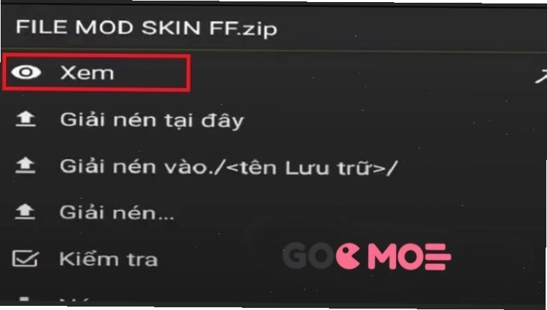 Chọn đúng file MOD Skin FF đã tải về