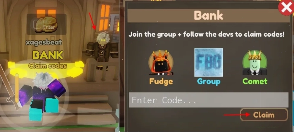 Chọn tùy chọn nhập code trong menu game Pixel Blade