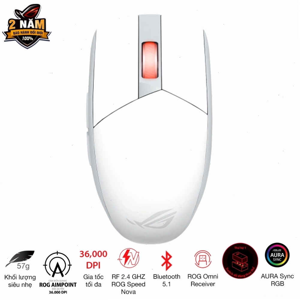 Chuột gaming không dây màu trắng tượng trưng cho sự tinh tế và hiện đại