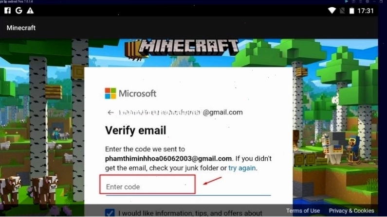 Điền mã xác thực được gửi về email để hoàn tất đăng ký