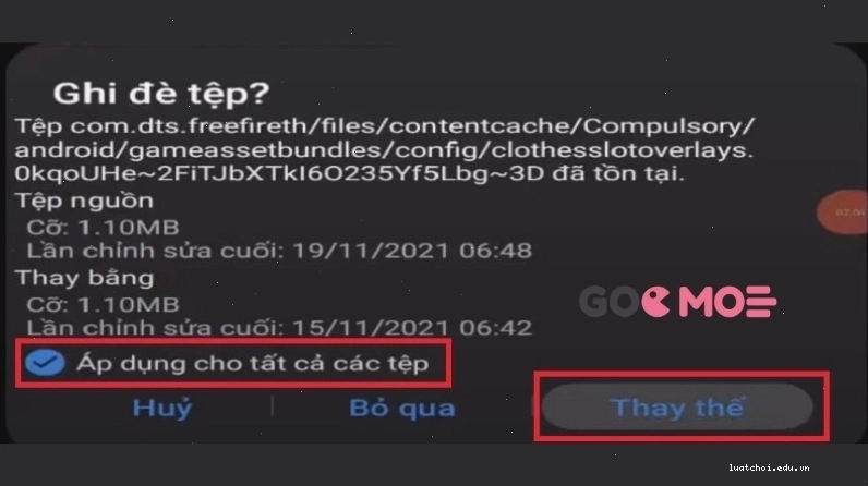 Ghi đè file khi được yêu cầu