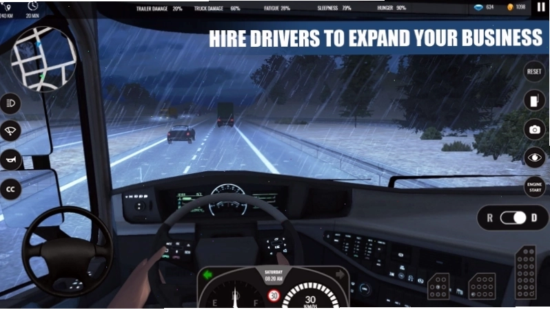 Giao diện điều khiển chi tiết của một game lái xe tải chuyên nghiệp