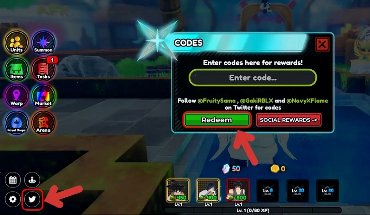 Giao diện game All Star Tower Defense với thông báo nhận code thành công