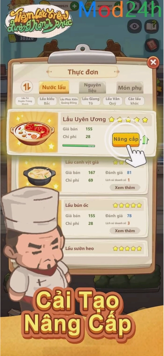 Giao diện game Tiệm Lẩu Đường Hạnh Phúc