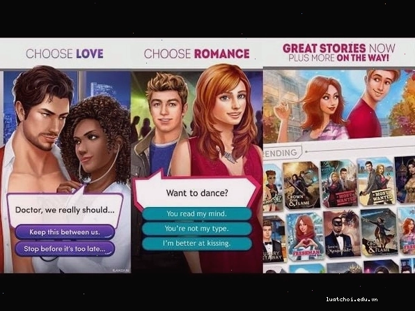 Giao diện game tình yêu nhập vai Choices: Stories You Play với nhiều lựa chọn đối thoại