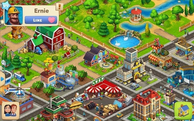 Giao diện game Township với trang trại và thành phố đang phát triển