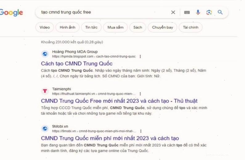 Giao diện một trang web hỗ trợ tạo CMND Trung Quốc miễn phí