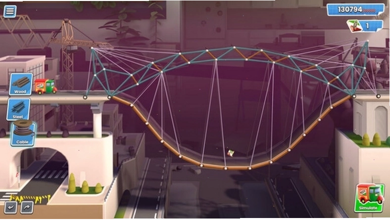 Giao diện thiết kế cây cầu trong Bridge Constructor Studio
