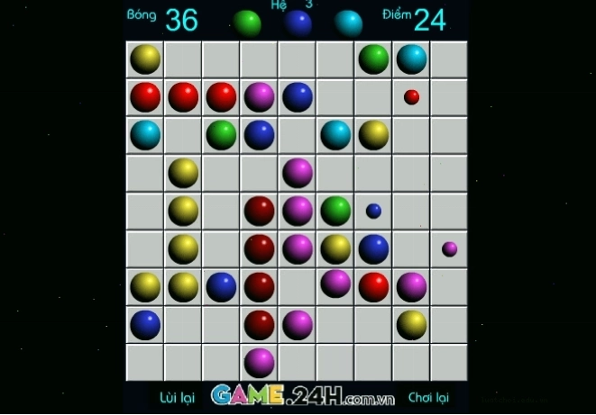Giao diện trò chơi game line 98 với các quả bóng nhiều màu sắc