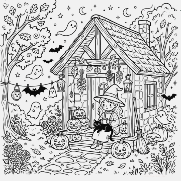 Hình ảnh các biểu tượng ngày lễ như Giáng sinh, Halloween để tô màu