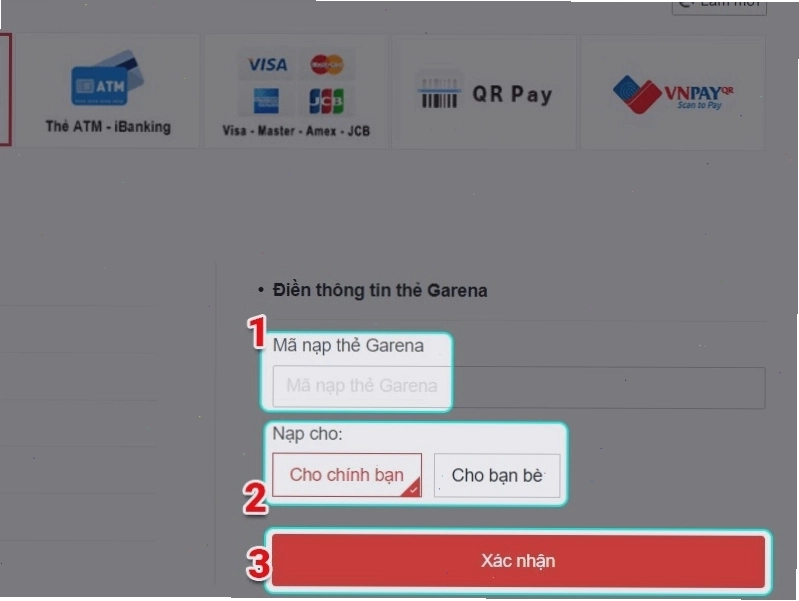 Hướng dẫn các bước nạp thẻ Garena bằng ngân hàng trực tuyến