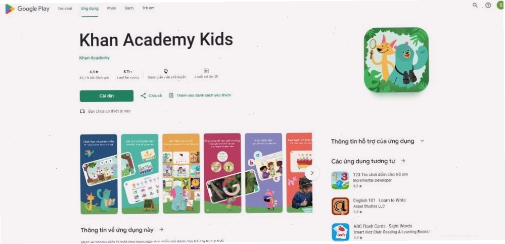 Khan Academy Kids cung cấp kho bài học đa dạng cho bé 6 tuổi