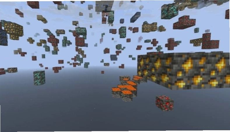 Minh họa giao diện chơi Minecraft với X Ray được kích hoạt