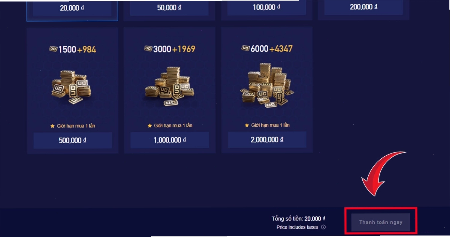 Nạp UC PUBG Mobile qua web VNG