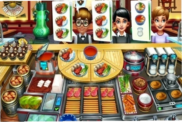 Người chơi đang thực hiện các công đoạn nấu ăn trong game