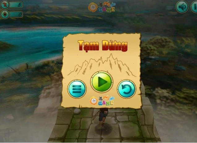 Nhân vật đang chạy trong game Temple Run với đồ họa 3D ấn tượng