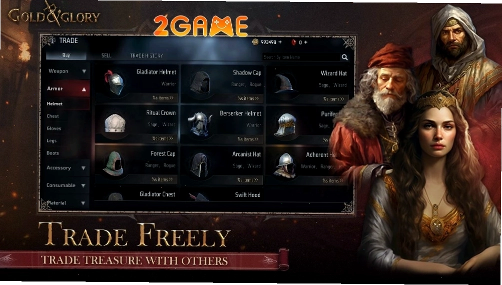 Nhân vật trong Gold and Glory đang giao dịch hoặc trở thành thương nhân trong game