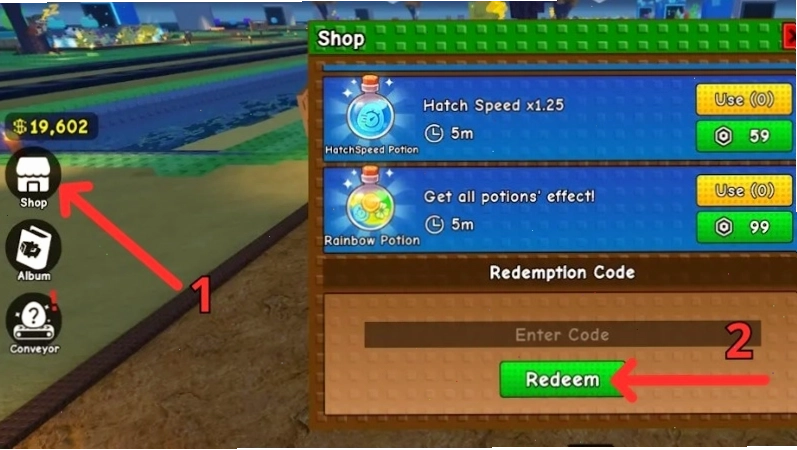 Nhập chính xác mã code Build A Zoo vào ô và bấm nút Redeem để nhận phần
