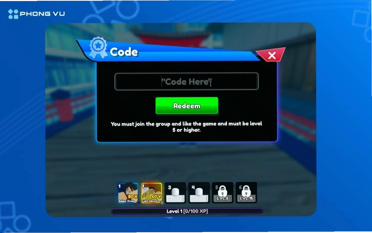 Nhập mã code Anime Rangers X và nhấn Redeem
