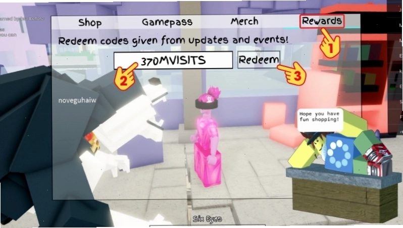 Nhập mã code Jujutsu Shenanigans vào ô Redeem để nhận quà