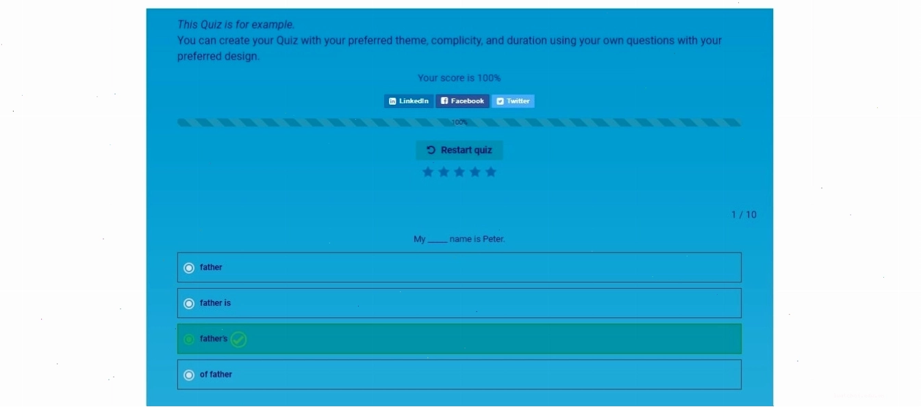 Trang kết quả bài thi của Easy Quiz Poly