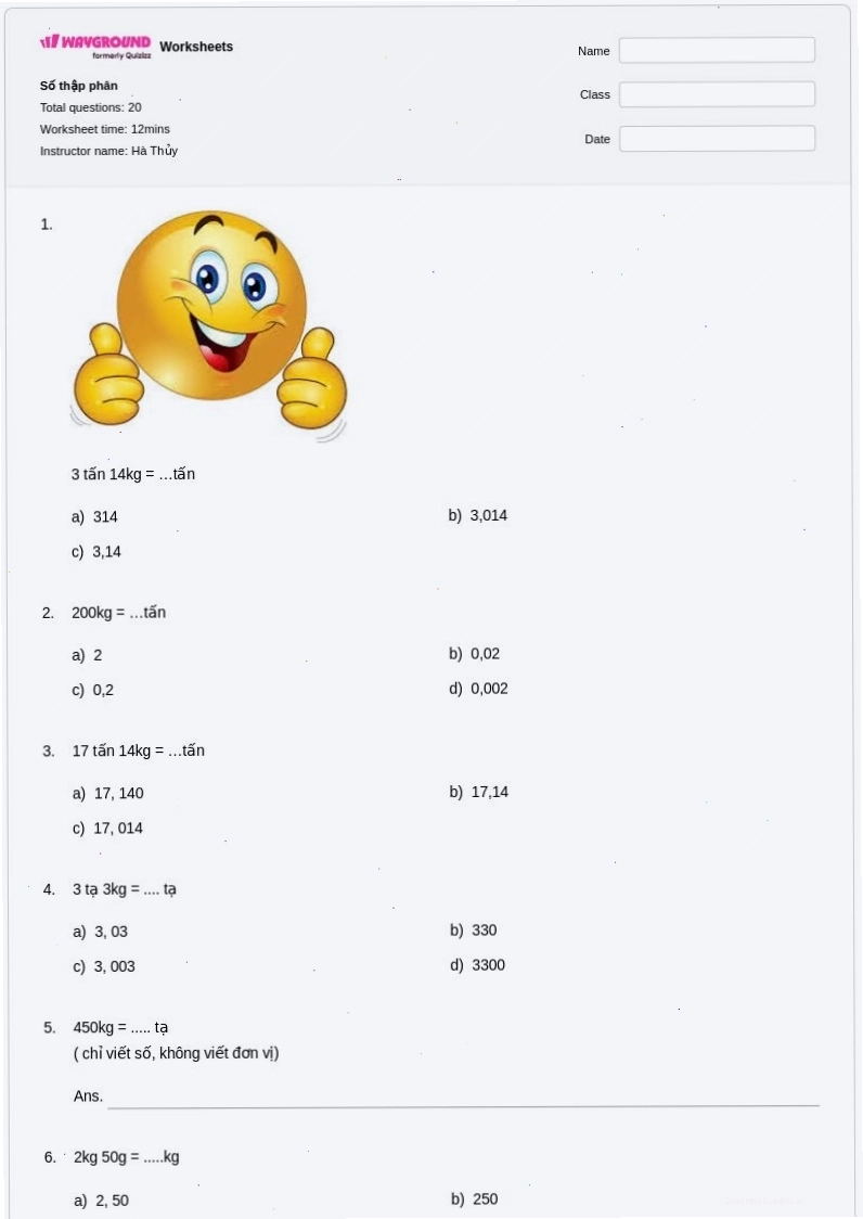 Trò chơi số thập phân cho học sinh lớp 5