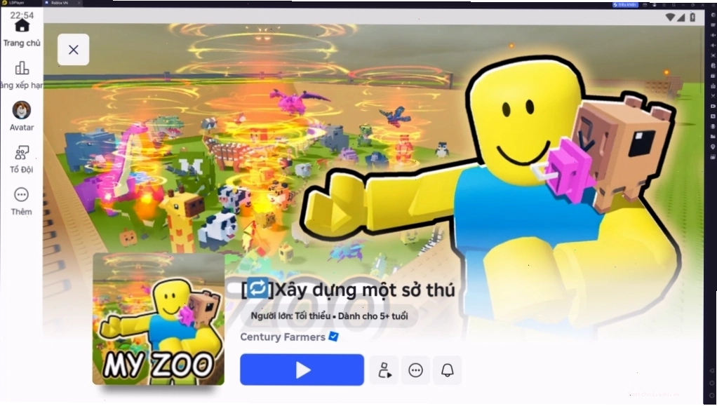 Truy cập vào game Build A Zoo trên Roblox