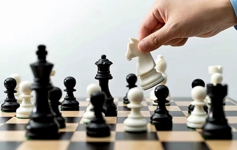 Ván cờ vua với các quân cờ được sắp xếp trên bàn