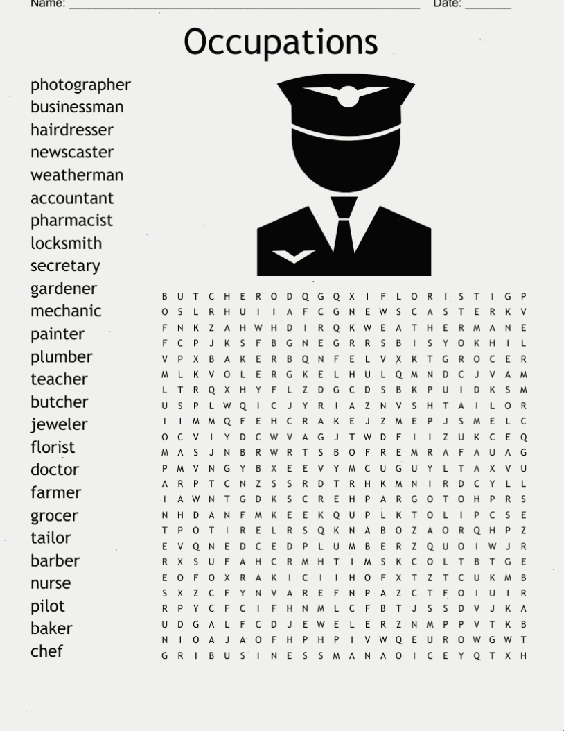 Ví dụ về bảng tìm từ nghề nghiệp (Jobs Word Search) trên nền tảng Wordwall
